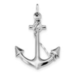 Sterling Silver Rhodium Plated Polished Anchor with Rope Charm