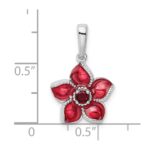 Sterling Silver Rhod-plated Created Ruby and Enamel Flower Pendant - Image 4
