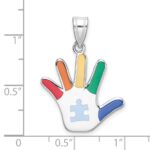 Sterling Silver Rhod-plate Enamel Autism w/Puzzle Piece Handprint Pendant - Image 4