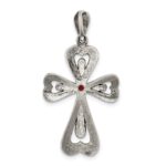 Sterling Silver Antiqued Marcasite and Garnet Cross Pendant - Image 3