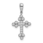 Sterling Silver Rhodium-plated Polished CZ Budded Cross Pendant