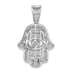 Sterling Silver Rhodium-plated White & Blue CZ Hamsa Eye Pendant - Image 3
