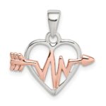 Sterling Silver Rhodium-plated & Rose Tone Heart and Arrow Pendant
