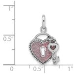 Sterling Silver Rhodium-plated CZ Glitter Infused Heart and Key Pendant - Image 4