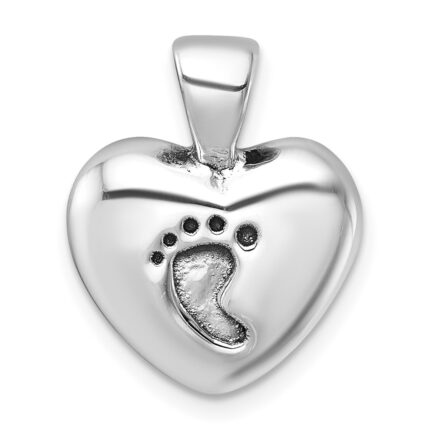 Sterling Silver Antiqued Heart Baby Foot Pendant