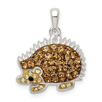 Sterling Silver Rhod-pltd Brown Preciosa Crystal Hedgehog Pendant