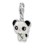 Sterling Silver Rhodium-plated Enameled Panda w/Lobster Clasp Charm - Image 4