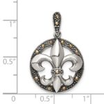 Sterling Silver Antiqued Marcasite Fleur De Lis Pendant - Image 4
