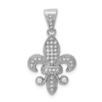 Sterling Silver Rhodium-plated Polished CZ Fleur De Lis Pendant