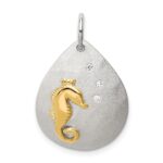 Sterling Silver Gold-Tone CZ Seahorse Brushed Pendant