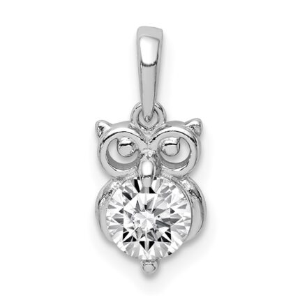 Sterling Silver Rhodium Plated CZ Owl Pendant