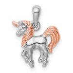 Sterling Silver Rhodium-plated Rose Gold-plated 3D Unicorn Pendant
