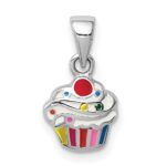 Sterling Silver RH-plated Multi-color Enameled Cupcake Children's Pendant