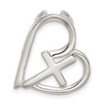 Sterling Silver Polished Cross Heart Chain Slide