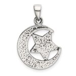 Sterling Silver LOVE YOU TO THE MOON Antiqued Star and Moon Pendant - Image 3