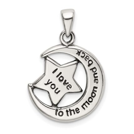 Sterling Silver LOVE YOU TO THE MOON Antiqued Star and Moon Pendant