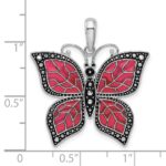 De-Ani Sterling Silver Rhodium-Plated Polished Enameled Fuchsia Butterfly Pendant - Image 4