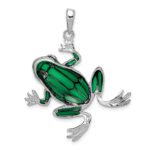 De-Ani Sterling Silver Rhodium-Plated Polished Enameled Green Frog Pendant - Image 3
