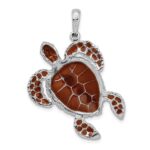 De-Ani Sterling Silver Rhodium-Plated Polished Enameled Brown Sea Turtle Pendant - Image 3