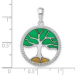 De-Ani Sterling Silver Rhodium-Plated Polished Enameled Tree of Life Pendant - Image 4