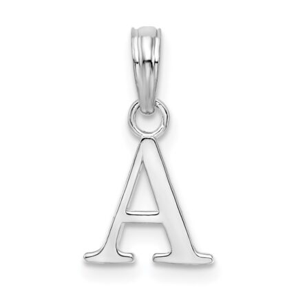 Sterling Silver Rhodium-plated Polished Block Initial -A- Pendant