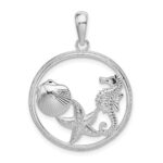 De-Ani Sterling Silver Rhodium-plated Polished Sea Life Round Pendant