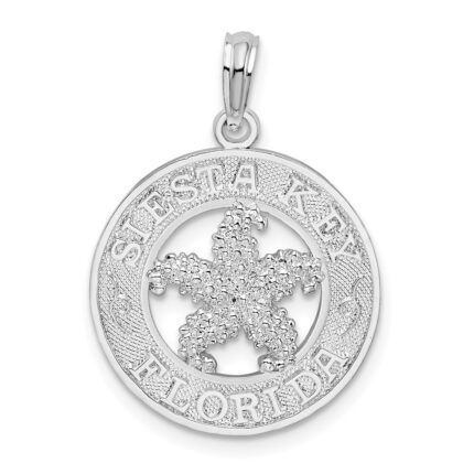 De-Ani Sterling Silver Rhodium-Plated Textured Siesta Key Florida with Starfish Pendant