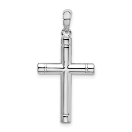 De-Ani Sterling Silver Rhodium-Plated Polished Tubular Latin Cross Pendant