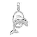 De-Ani Sterling Silver Rhodium-Plated Dolphin Jumping Thru Hoop Pendant