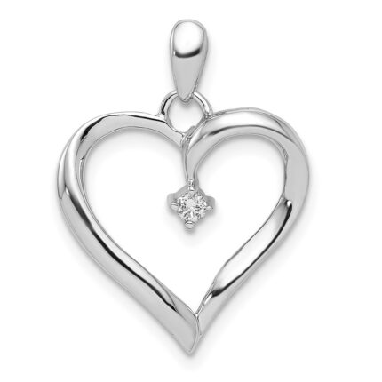 Sterling Silver Rhodium Diam. Heart Pendant