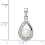 Sterling Silver Rhodium 6mm FW Cltrd Pearl & Diamond Teardrop Pendant - Image 3