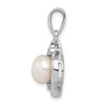 Sterling Silver Rhodium 6mm FW Cultured Pearl & Diamond Pendant - Image 2