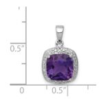 Sterling Silver Rhodium Plated Amethyst and Diamond Pendant - Image 4