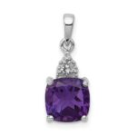 Sterling Silver Rhodium Plated Amethyst and Diamond Pendant