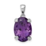 Sterling Silver Rhodium Plated Amethyst and Diamond Pendant