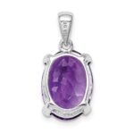 Sterling Silver Rhodium Plated Amethyst and Diamond Pendant - Image 4
