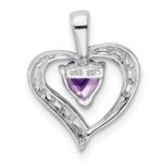 Sterling Silver Rhodium Plated Amethyst and Diamond Heart Pendant - Image 4