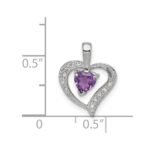 Sterling Silver Rhodium Plated Amethyst and Diamond Heart Pendant - Image 3