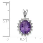 Sterling Silver Rhodium Plated Oval Amethyst and Diamond Pendant - Image 3
