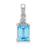 Sterling Silver Rhodium-plated Light Swiss Blue Topaz & Diamond Pendant