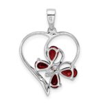 Sterling Silver Rhodium Garnet & Diamond Butterfly Heart Pendant - Image 4