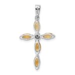 Sterling Silver Rhodium Citrine & Diamond Cross Pendant - Image 4