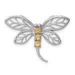 Sterling Silver Rhodium Citrine Dragonfly Chain Slide
