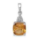 Sterling Silver Rhodium Citrine & Diamond Pendant