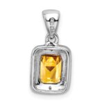 Sterling Silver Rhodium Emerald-cut Citrine & Diamond Pendant - Image 4