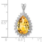 Sterling Silver Rhodium Citrine & Diamond Pear Pendant - Image 3