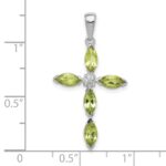 Sterling Silver Rhodium Plated Peridot and Diamond Cross Pendant - Image 3