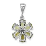 Sterling Silver Rhodium Plated Peridot and Diamond Flower Pendant - Image 4