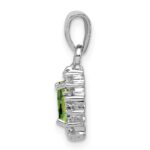 Sterling Silver Rhodium Plated Peridot and Diamond Pendant - Image 2