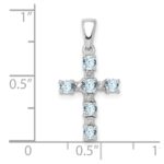 Sterling Silver Rhodium-plated Aquamarine & Diamond Accent Cross Pendant - Image 3